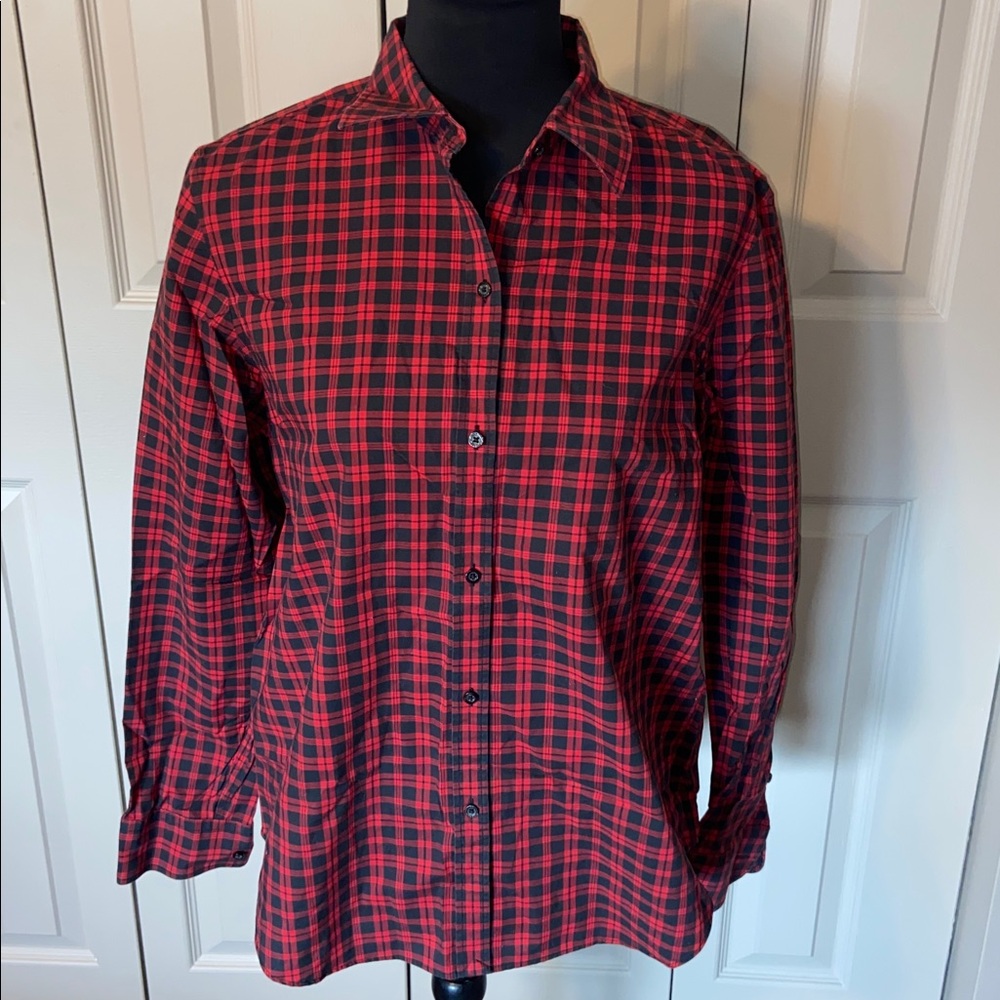 Chaps Classics Plaid No Iron Long Sleeve Black & Red Shirt Women's Size Large